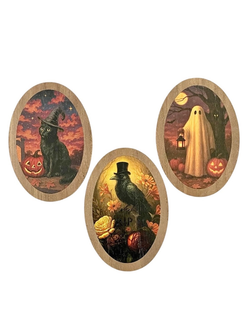 Set of 3 Halloween Wooden Icons Wall Decor